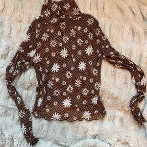 Urban Outfitters Brown Floral Long Sleeve Top
